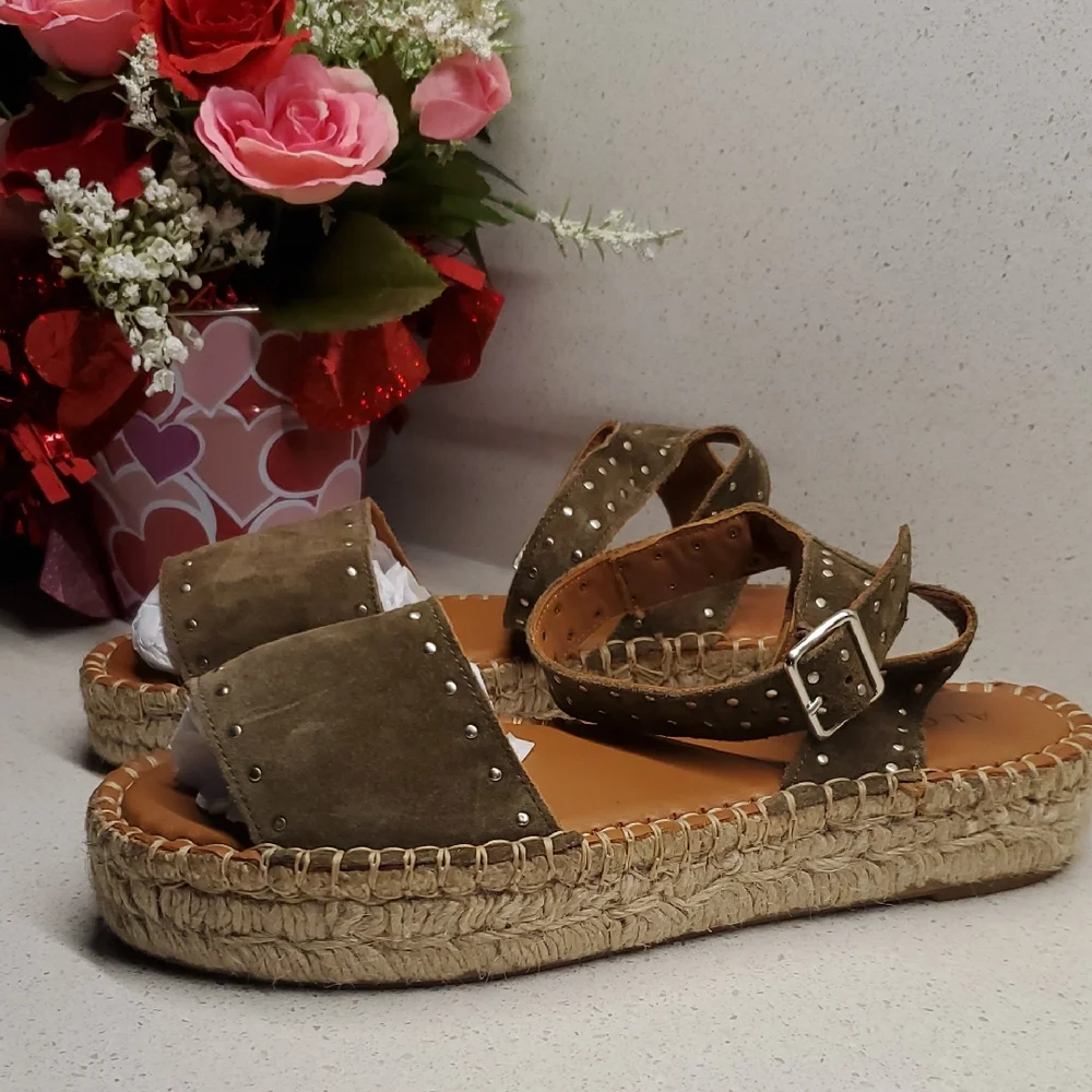 ALOHAS Olive Green Suede Leather Espadrille Sandals (sz 6)